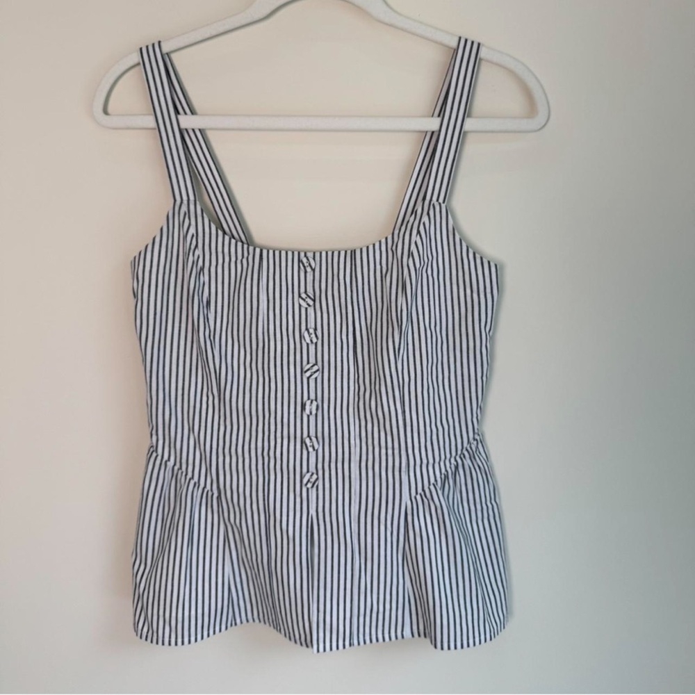 WAYF Striped Button-Front Peplum Tank Top | Size Small
